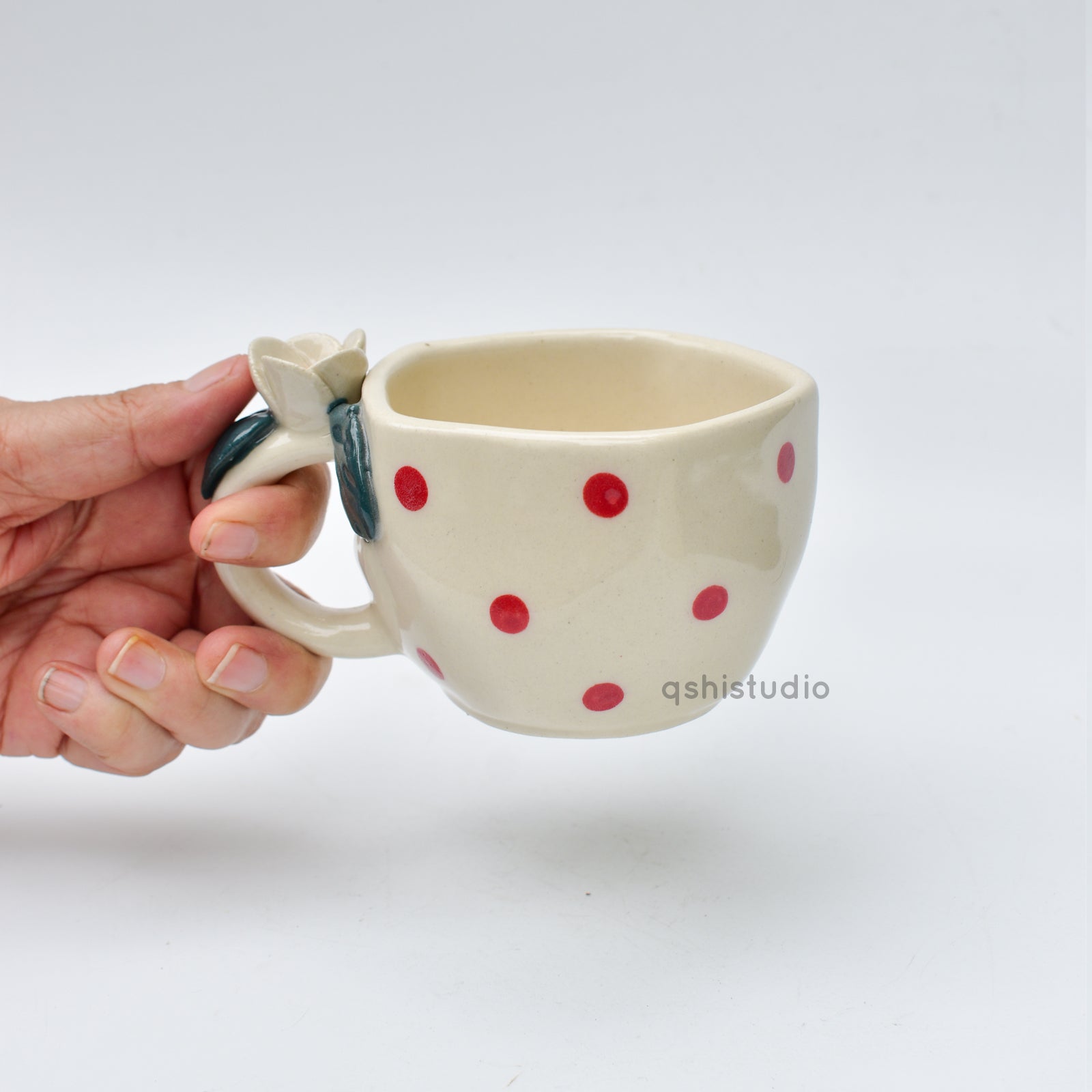Pinterest Ceramic Mug - White Rose Bush Dots