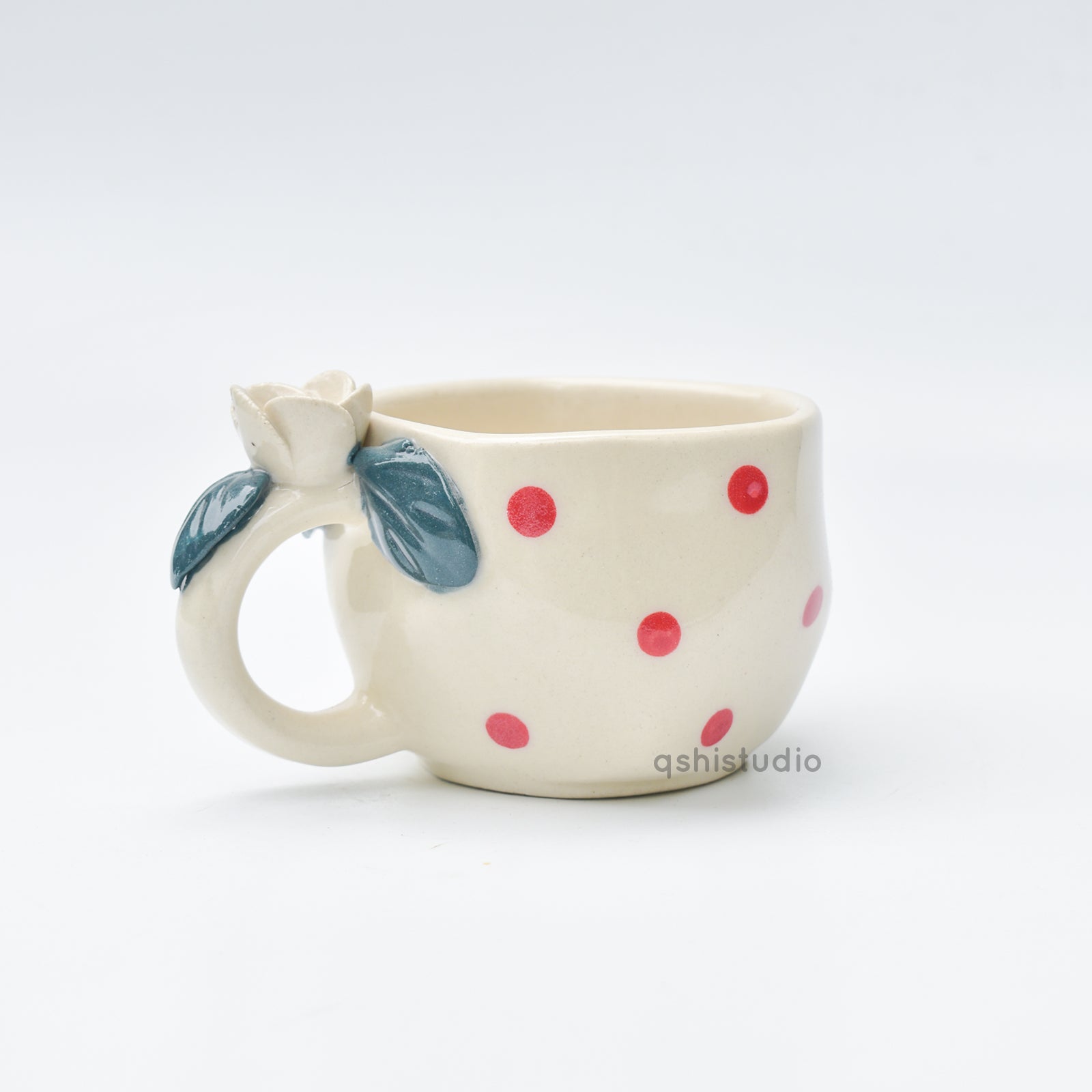 Pinterest Ceramic Mug - White Rose Bush Dots