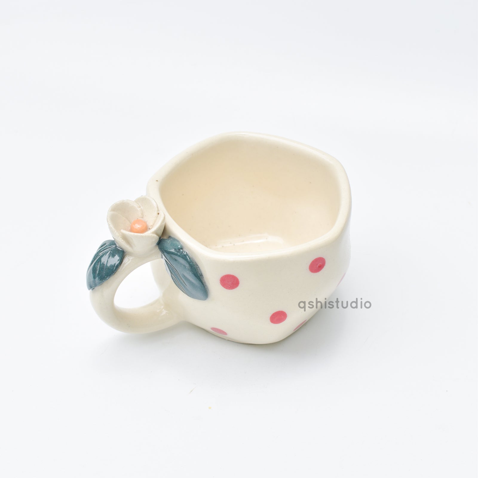 Pinterest Ceramic Mug - White Rose Bush Dots