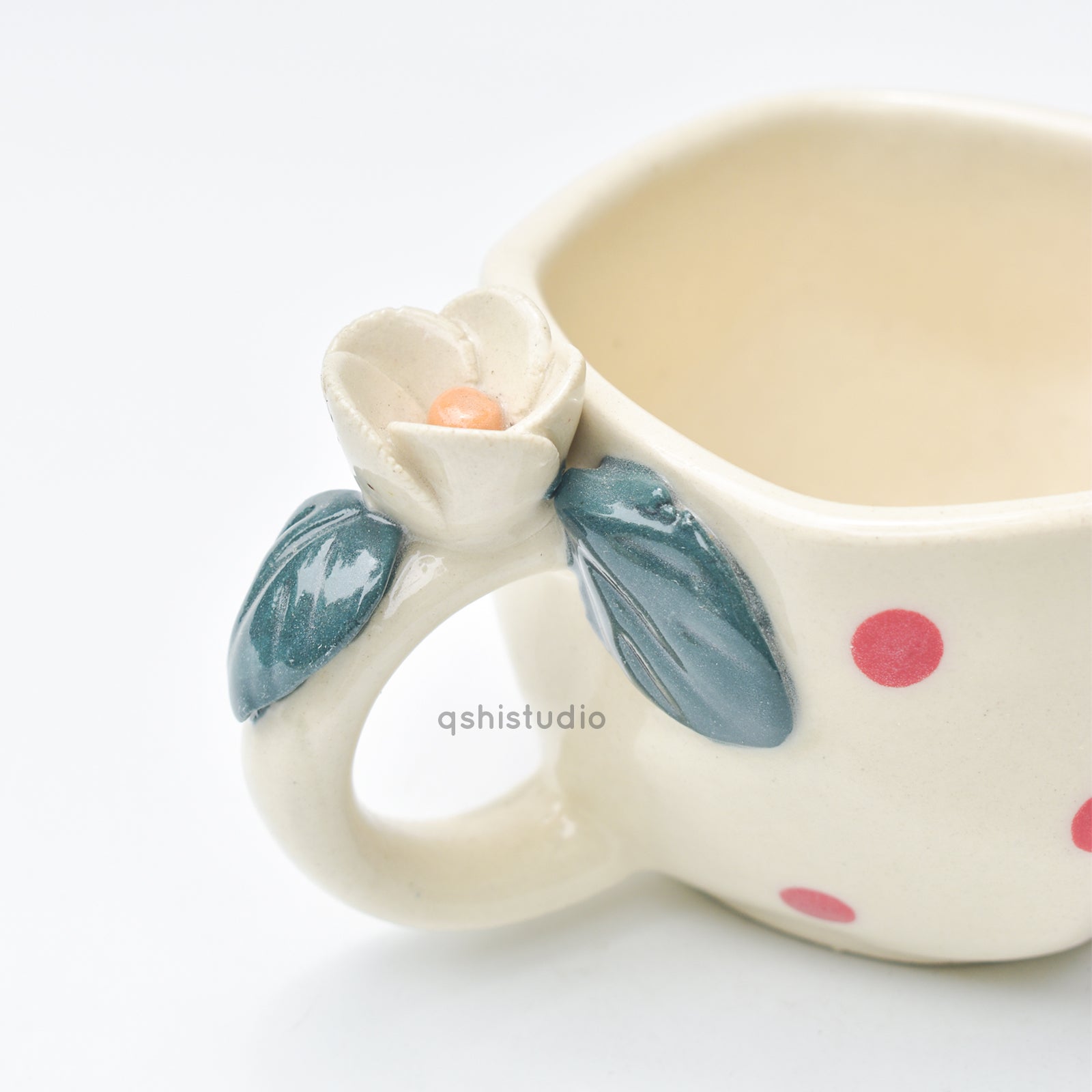 Pinterest Ceramic Mug - White Rose Bush Dots