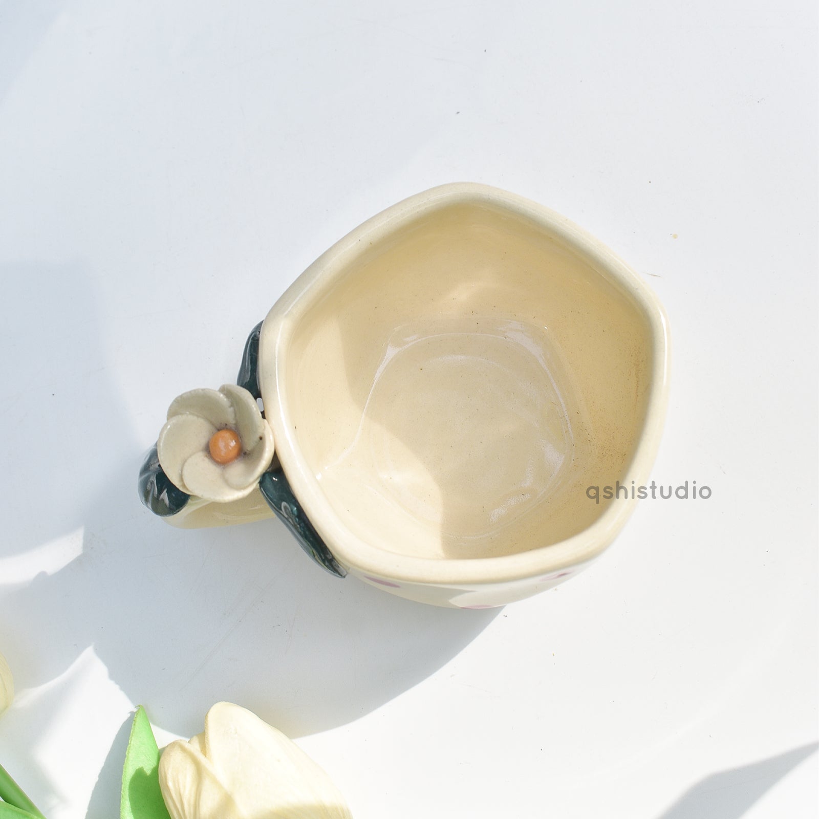 Pinterest Ceramic Mug - White Rose Bush Dots