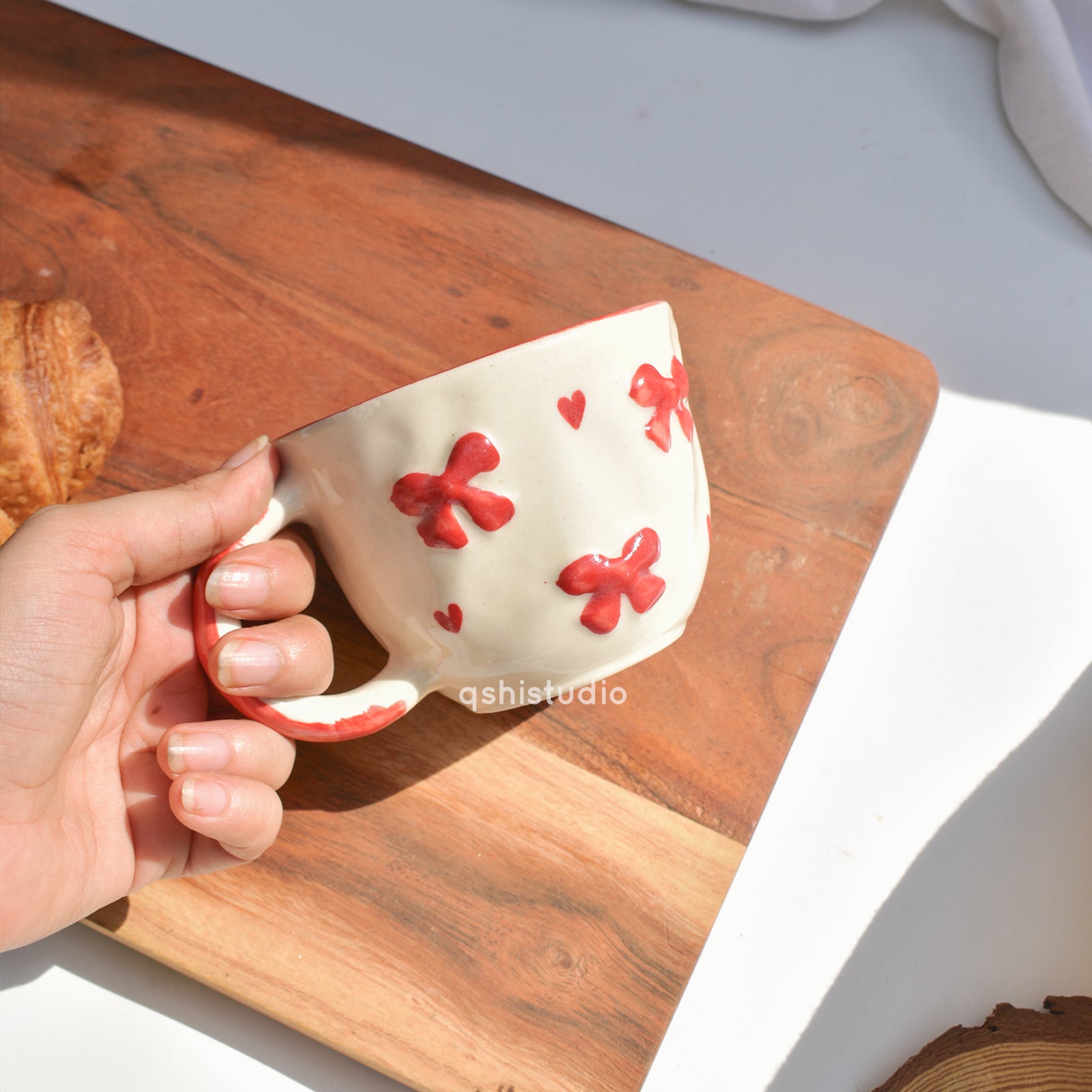 Ceramic Coffee Mug - Red Heart Bow