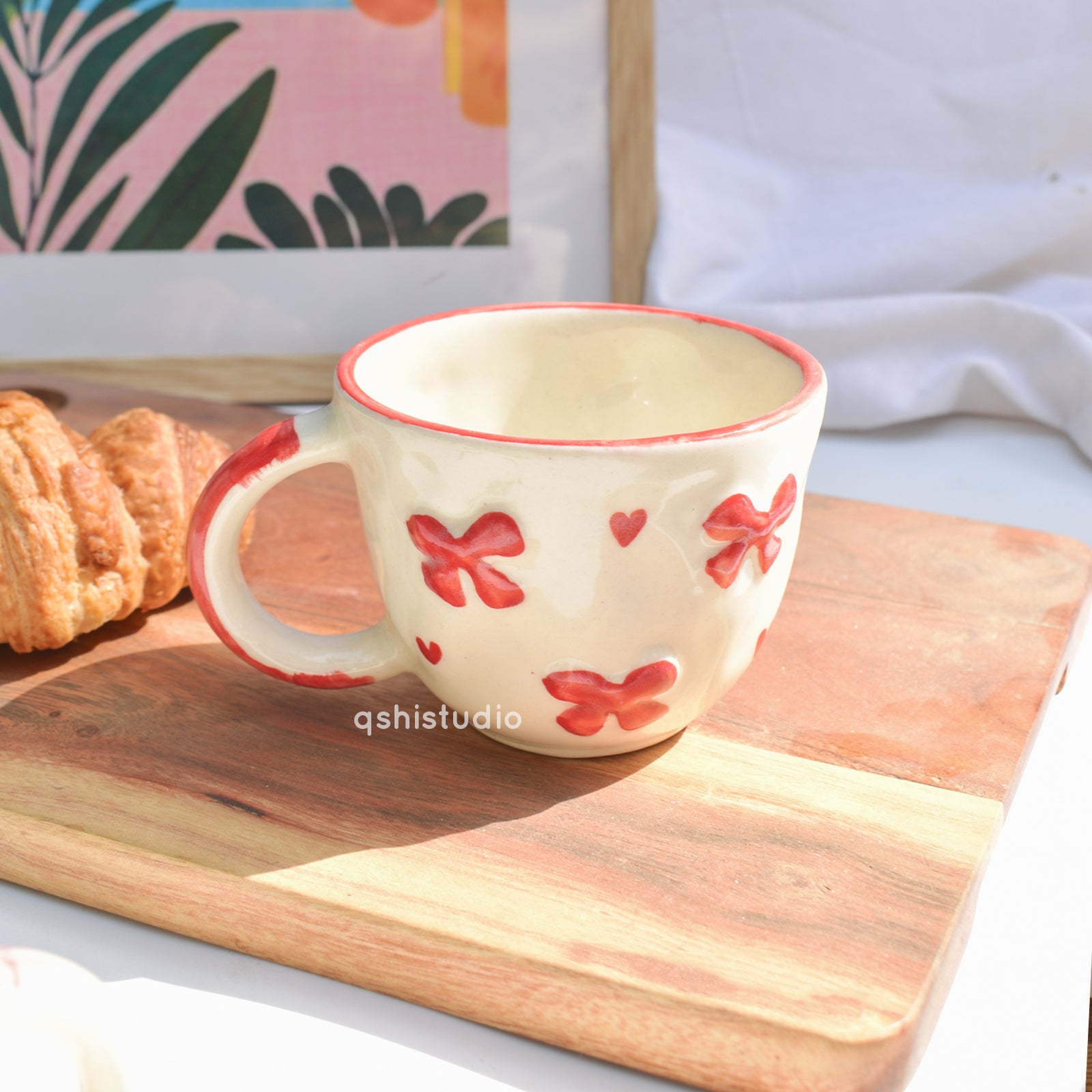 Ceramic Coffee Mug - Red Heart Bow