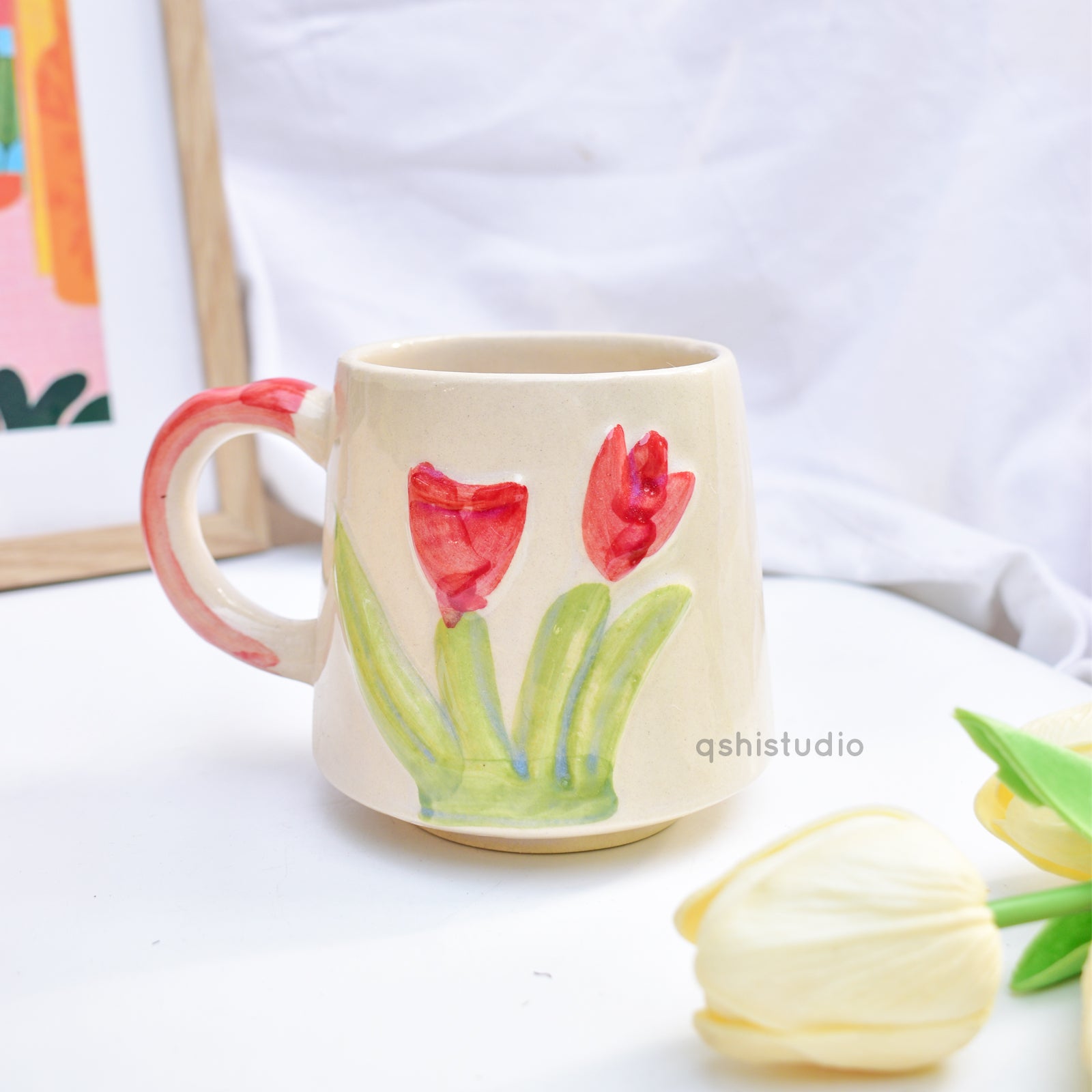 Handmade Ceramic Mug - Two Tulips