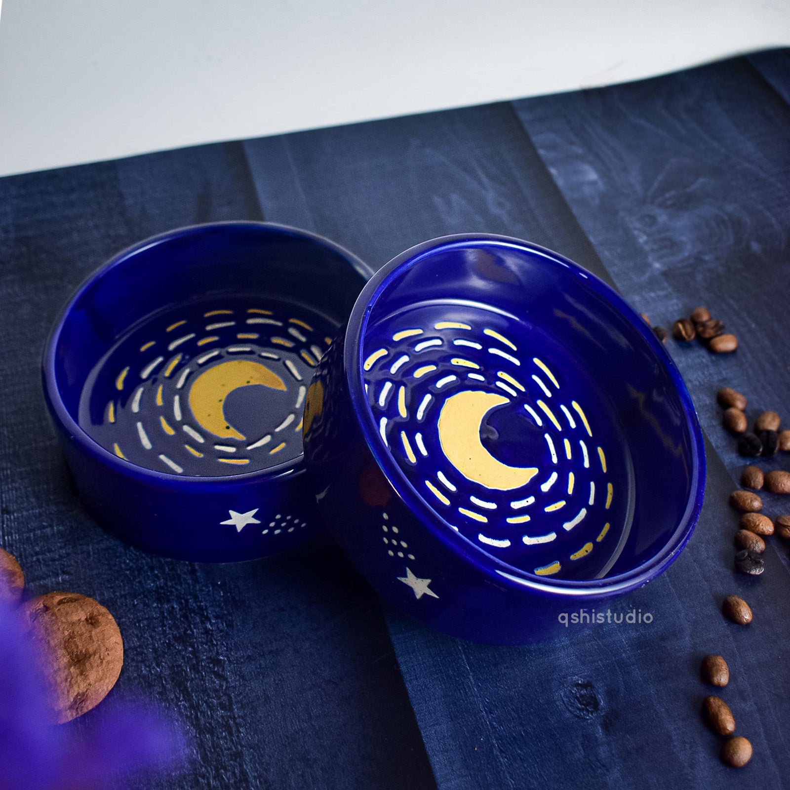 Unique Handmade Ceramic Snack Bowl - Starry Night