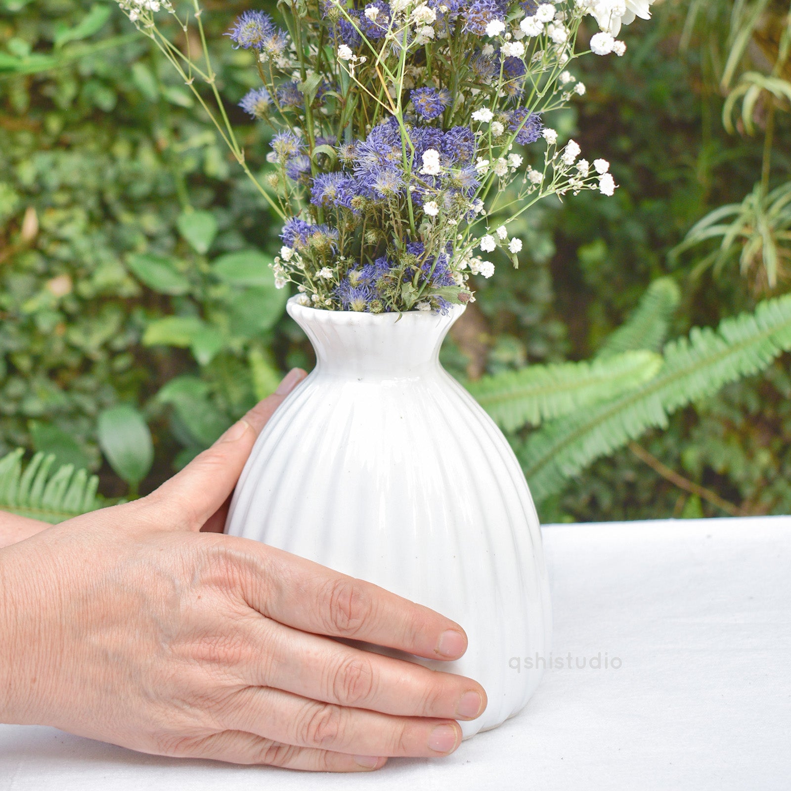Flower Ceramic Vase - White