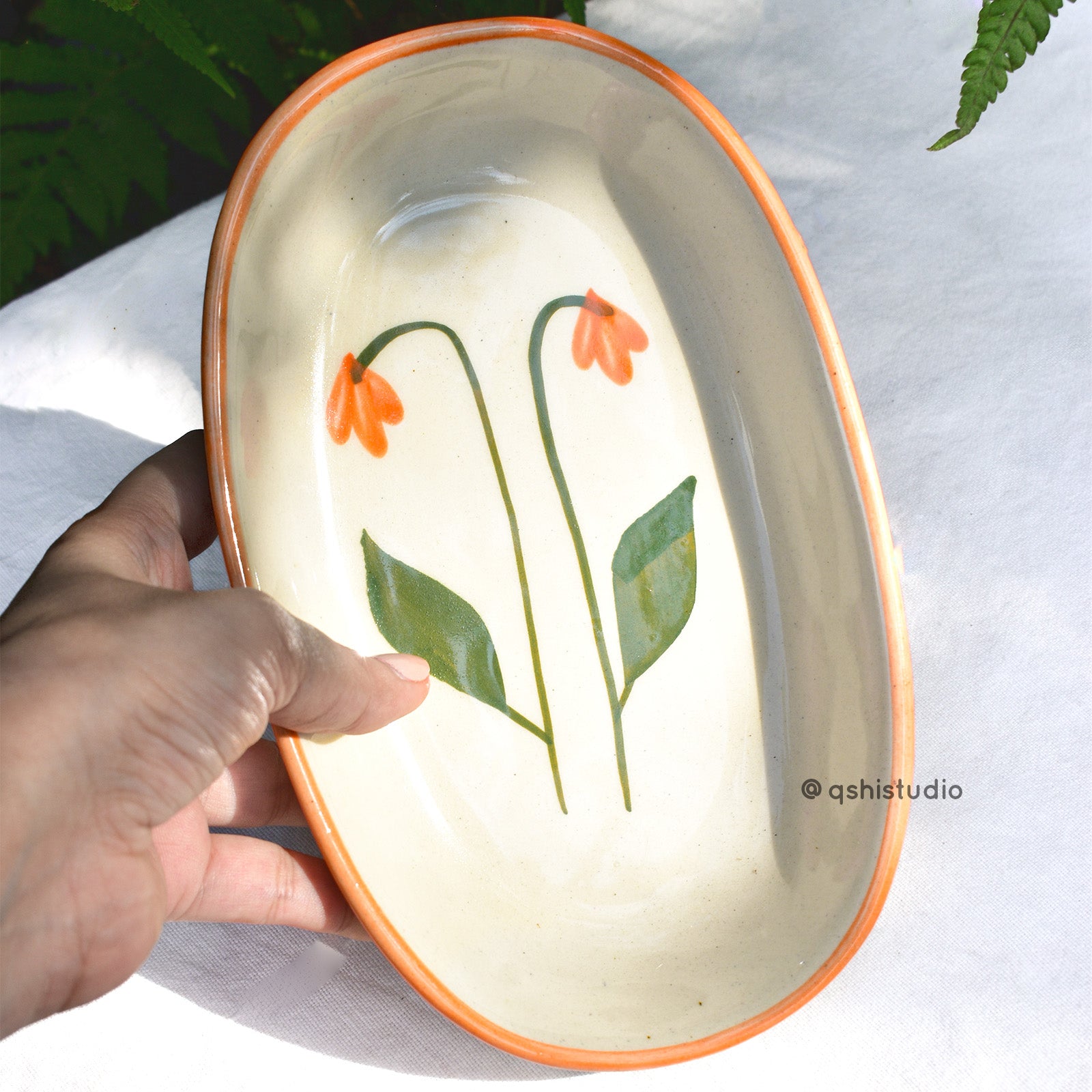 Ceramic Oval Bowl - Amber Flower ( 1 pc )