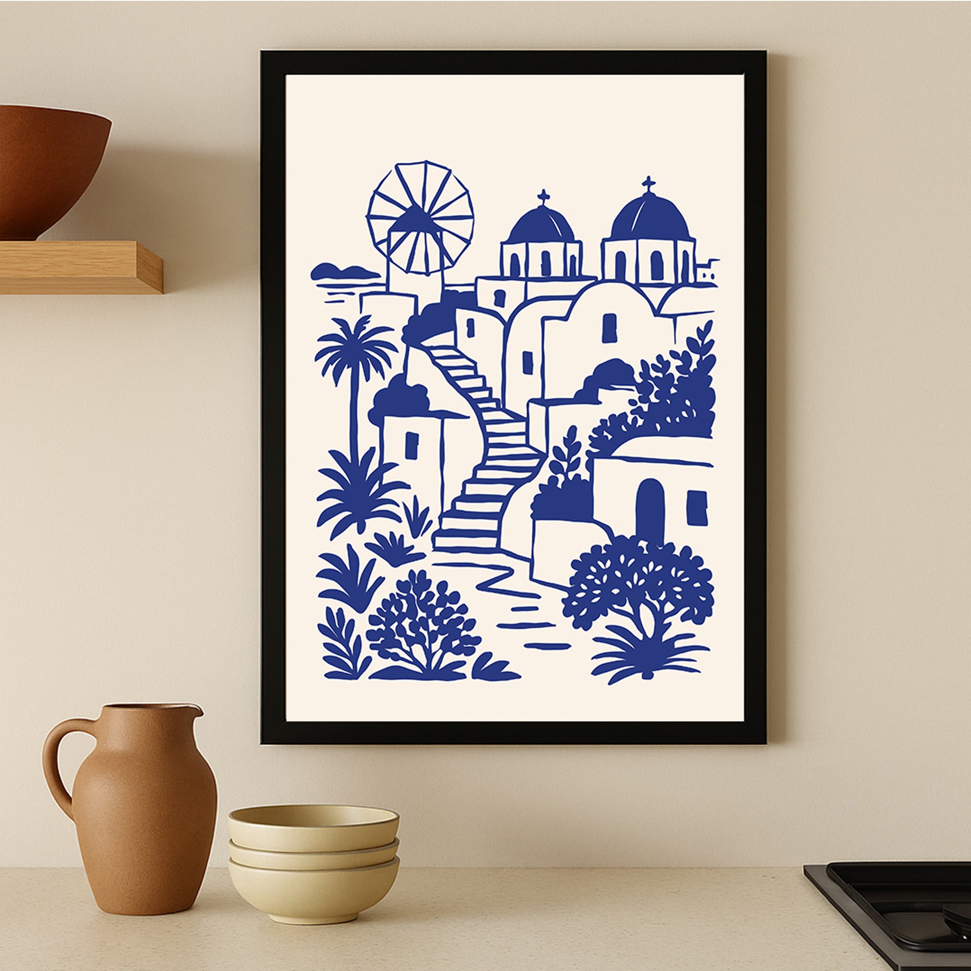 Santorini Blue Poster – Mediterranean Landscape Wall Art Print