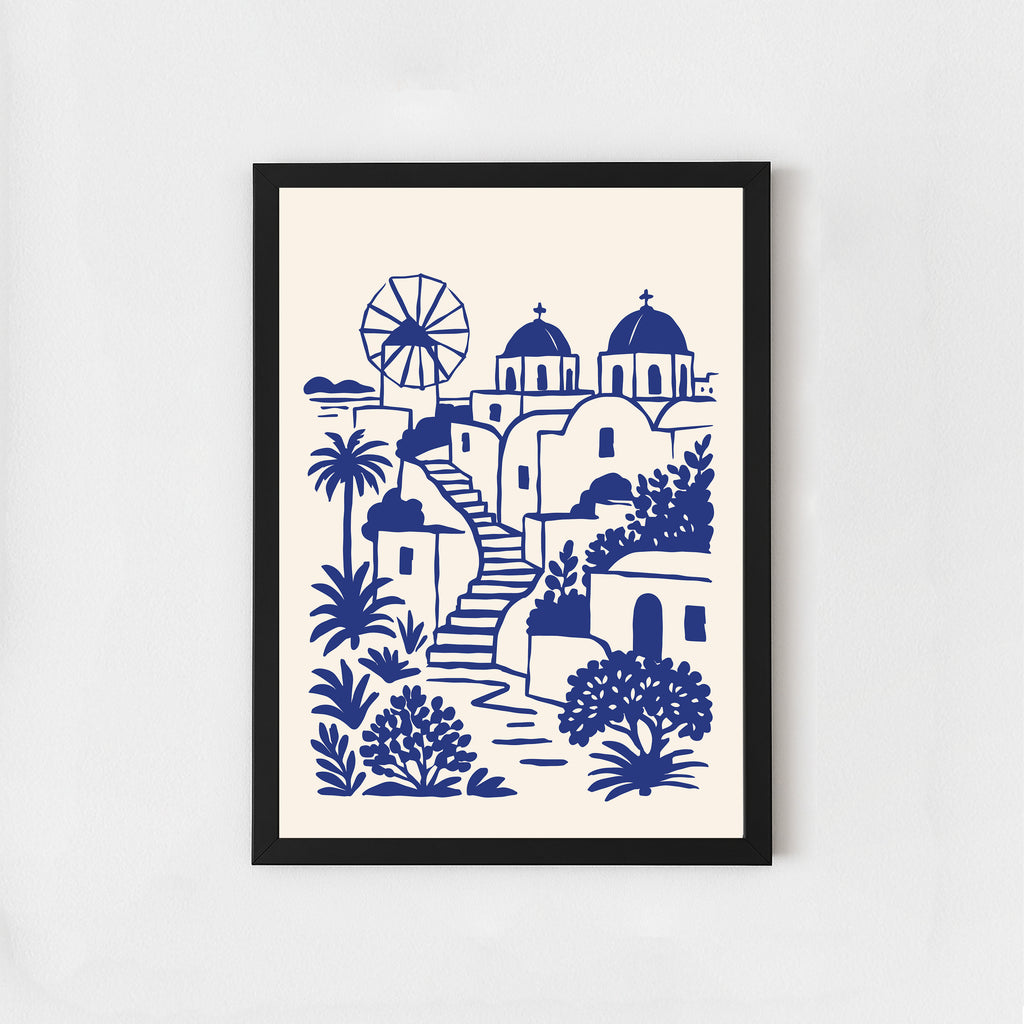 Santorini Blue Poster – Mediterranean Landscape Wall Art Print