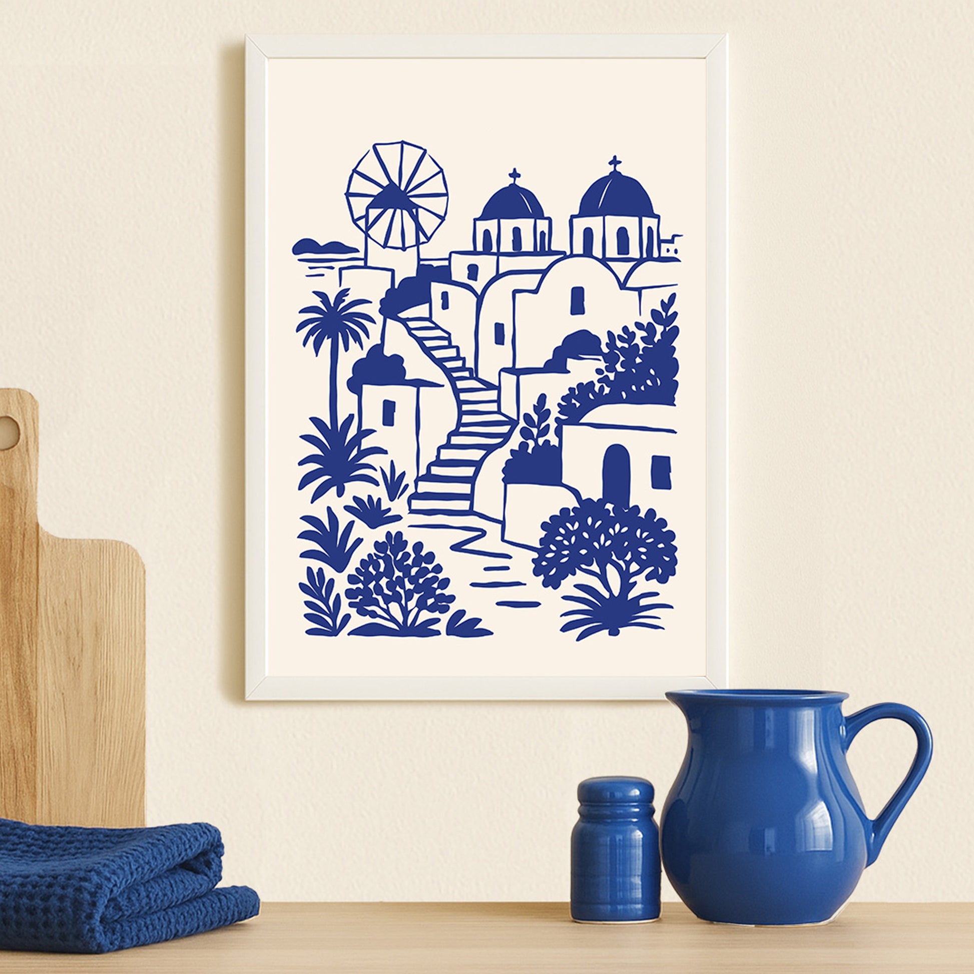 Santorini Blue Poster – Mediterranean Landscape Wall Art Print
