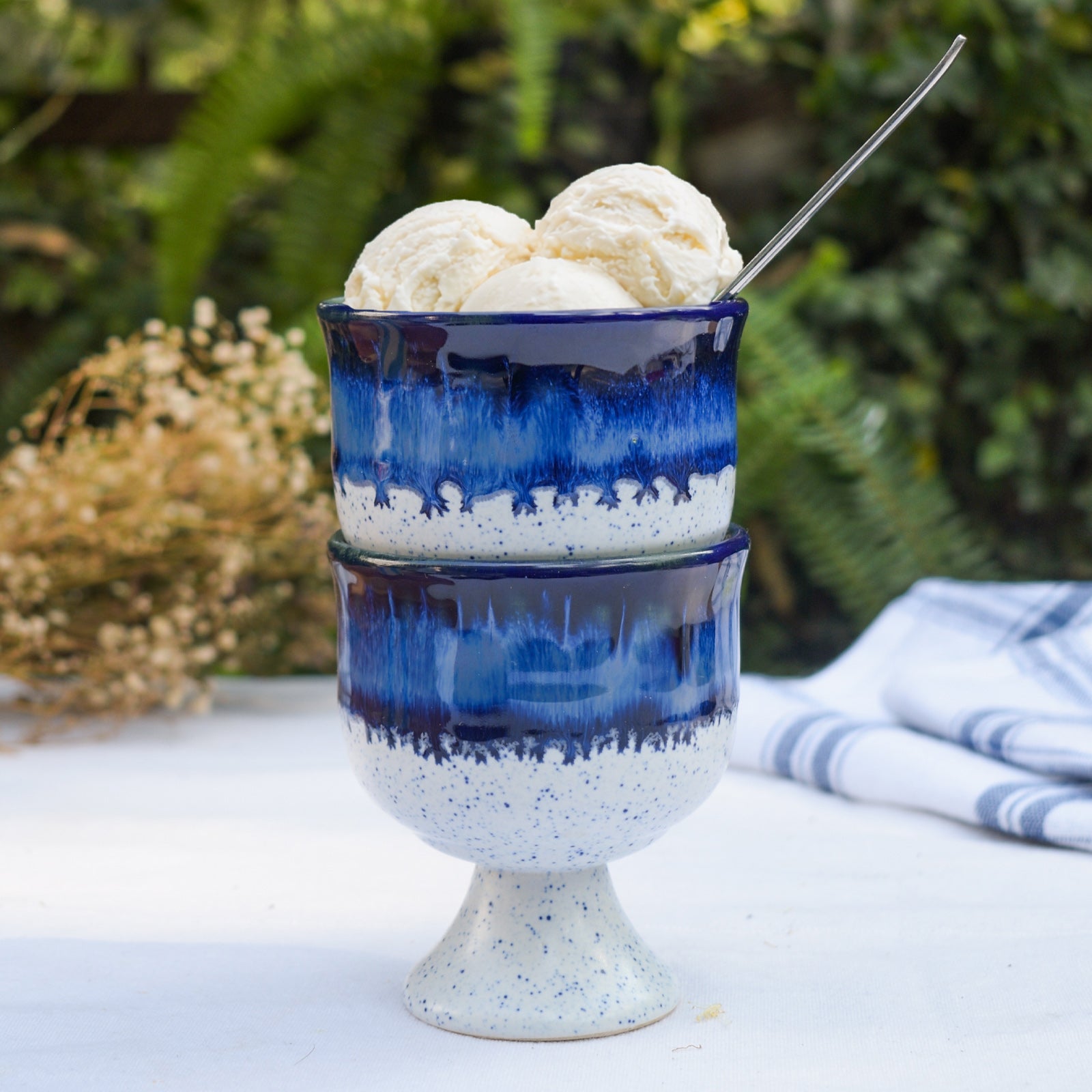 Ceramic Dessert Holder - Blue Sprinkles (Set of 2)