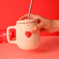 Coffee mug with Lid and Straw - Dotty Heart