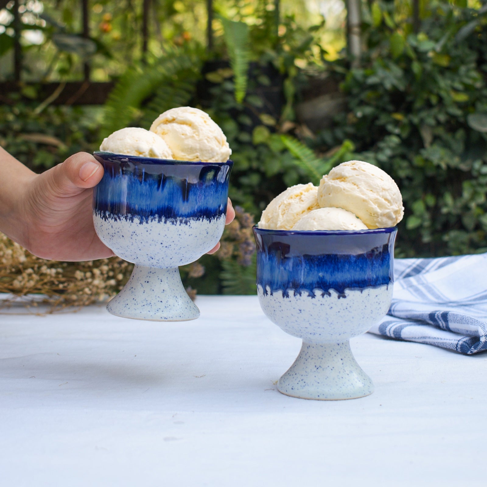 Ceramic Dessert Holder - Blue Sprinkles (Set of 2)
