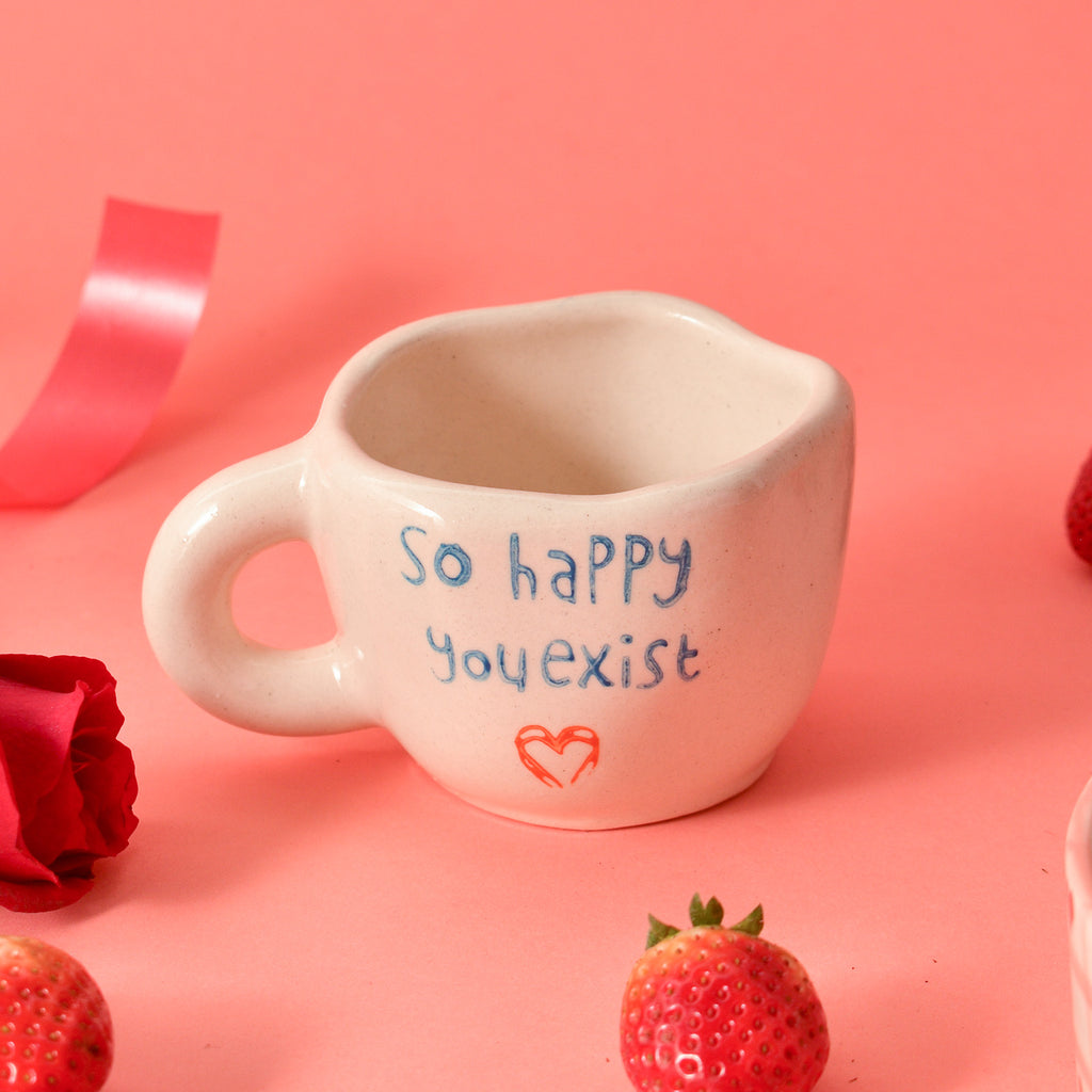 Adorable Cute Handmade Ceramic Coffee Mug - Happy