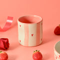 Ceramic Tea Cup Pinch Tumbler - Striped Hearts Pink