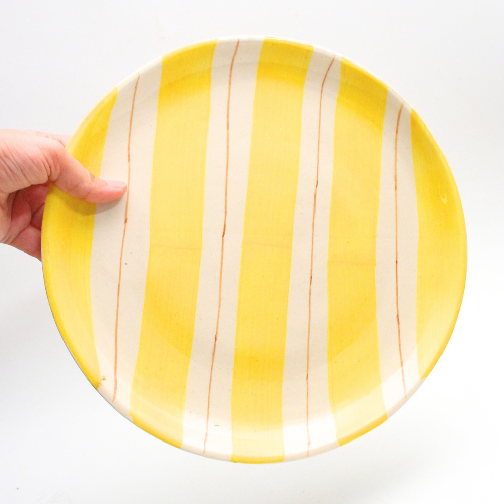 Ceramic Serving Plate - Yellow Stripes (10 Inches)