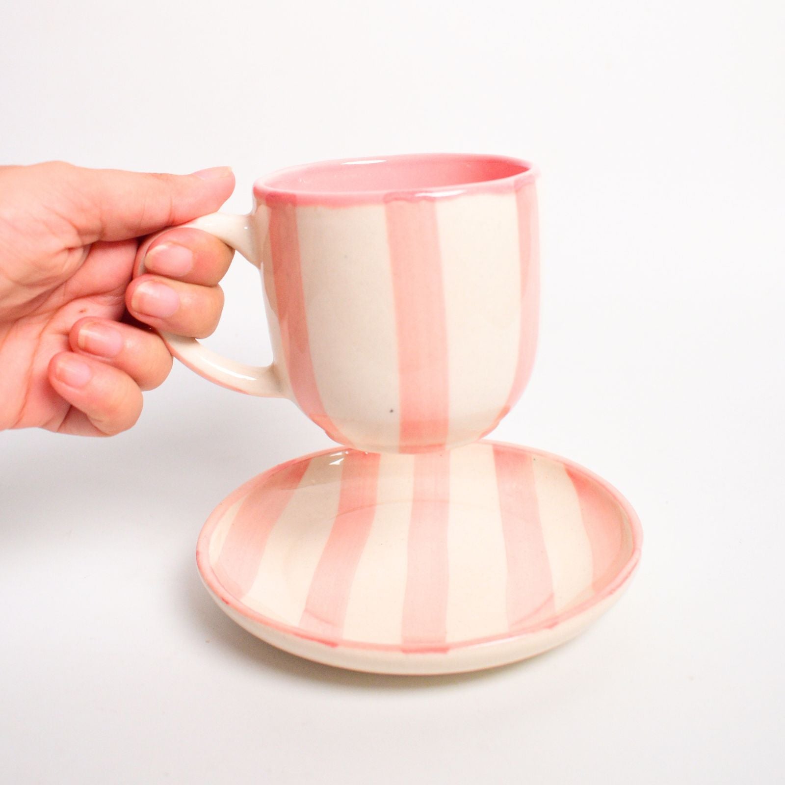 Ceramic Cup & Coaster Set - Pink Stripe