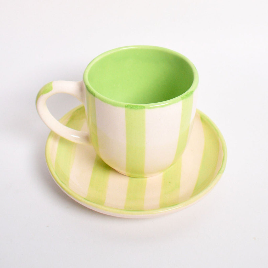 Ceramic Cup & Coaster Set - Green Stripe