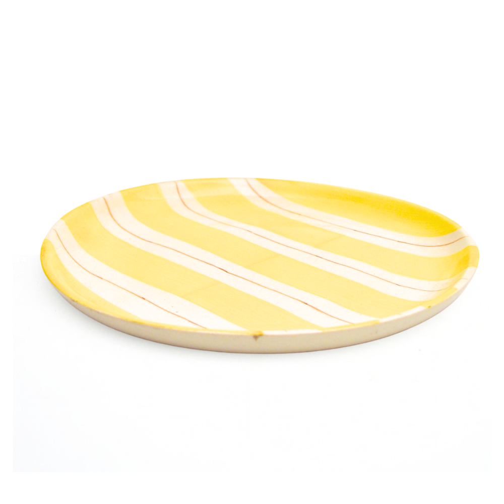 Ceramic Serving Plate - Yellow Stripes (10 Inches)