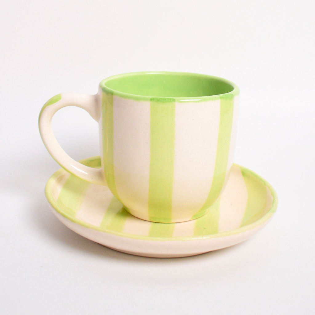 Ceramic Cup & Coaster Set - Green Stripe