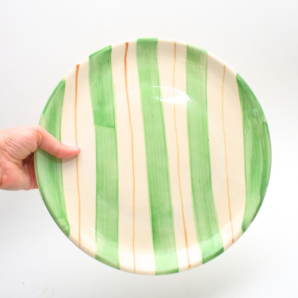 Ceramic Serving Plate - Green Stripes (10 Inches)