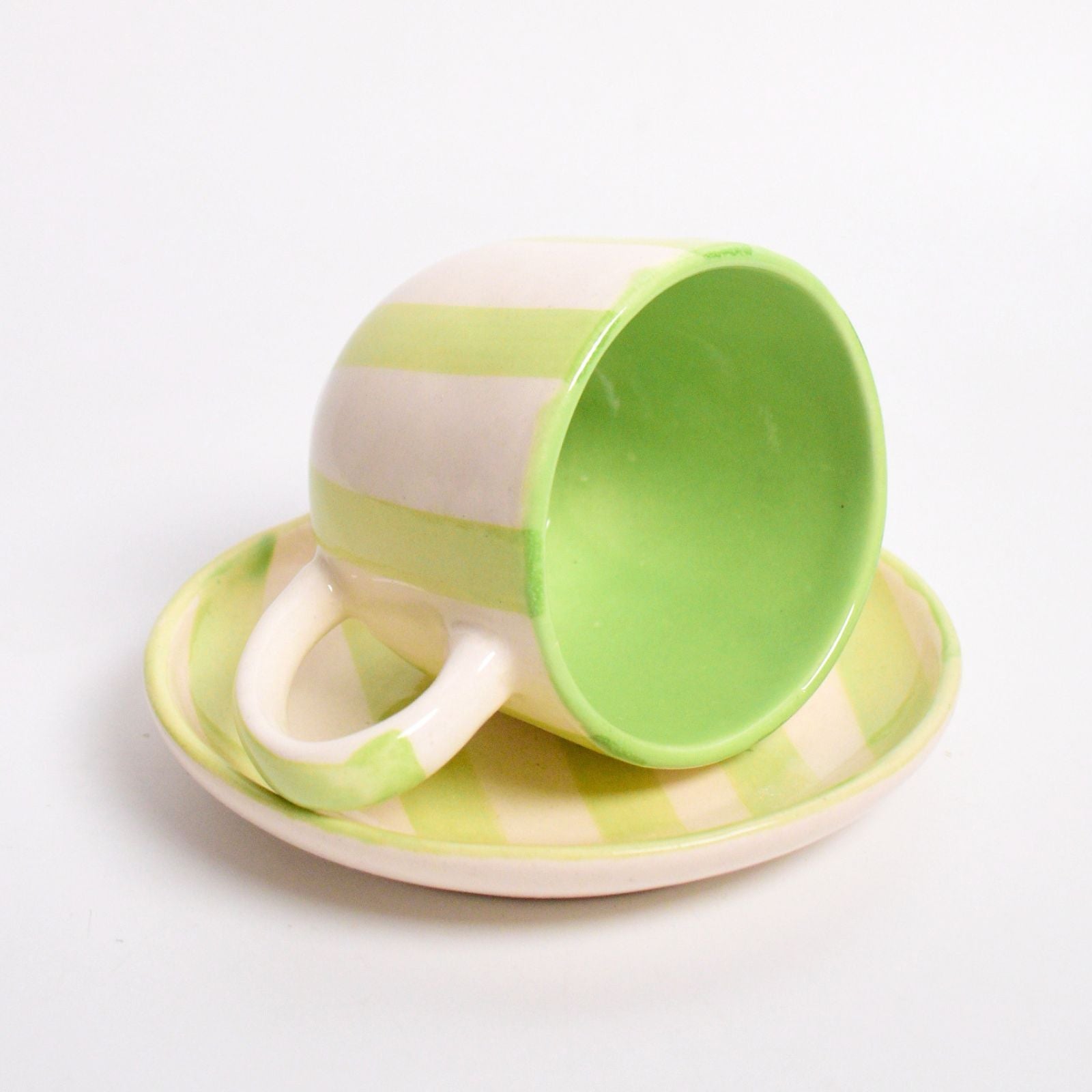 Ceramic Cup & Coaster Set - Green Stripe