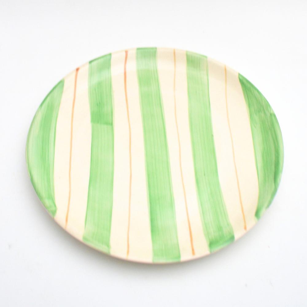 Ceramic Serving Plate - Green Stripes (10 Inches)