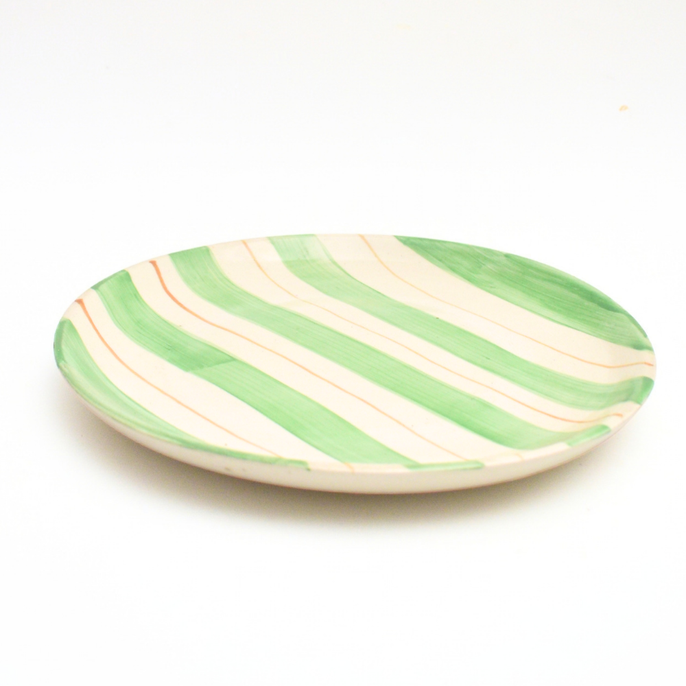 Ceramic Serving Plate - Green Stripes (10 Inches)