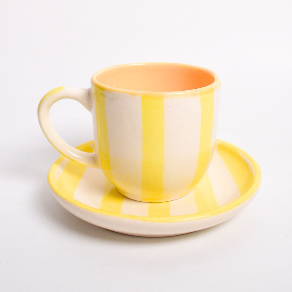 Ceramic Cup & Coaster Set - Yellow Stripe
