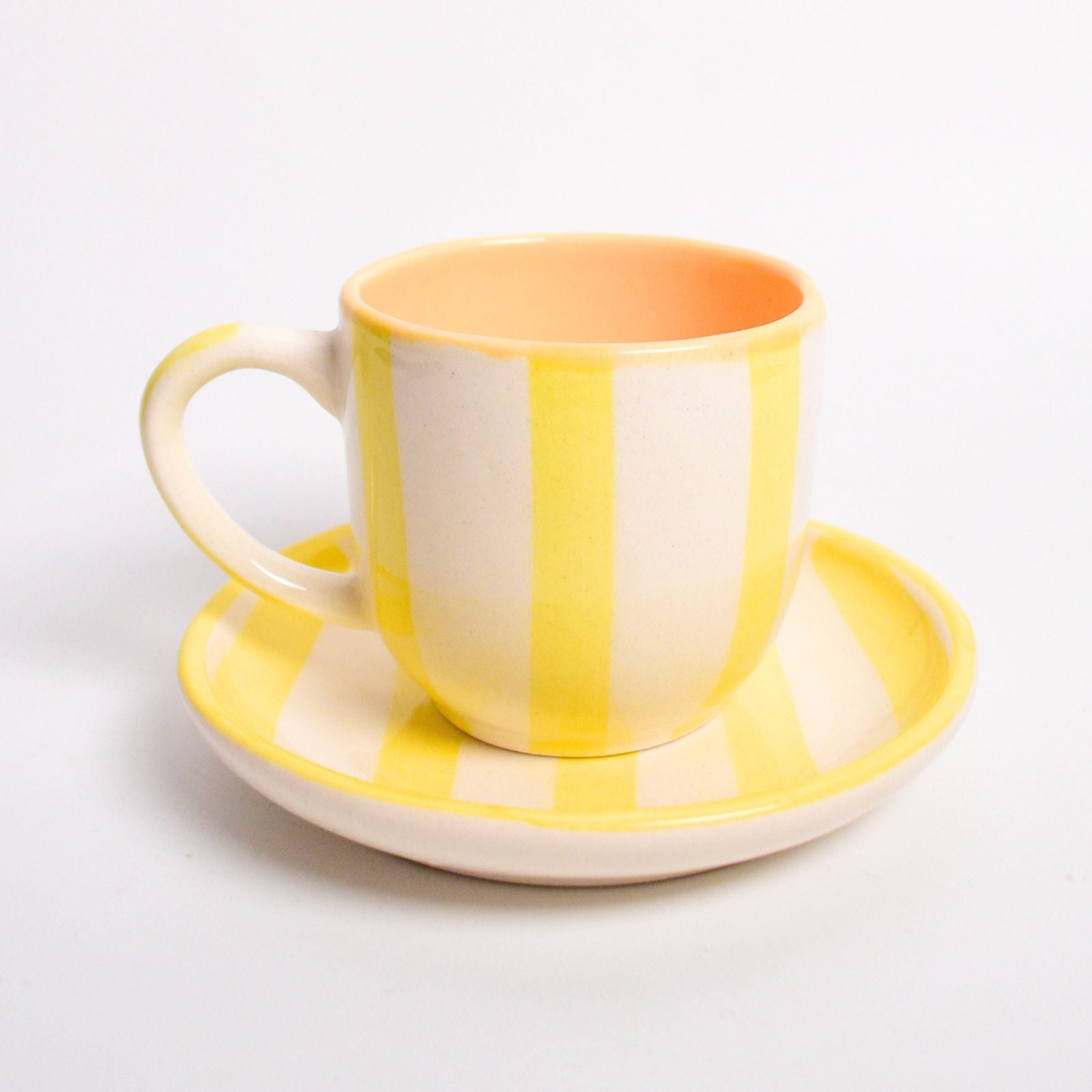 Ceramic Cup & Coaster Set - Yellow Stripe