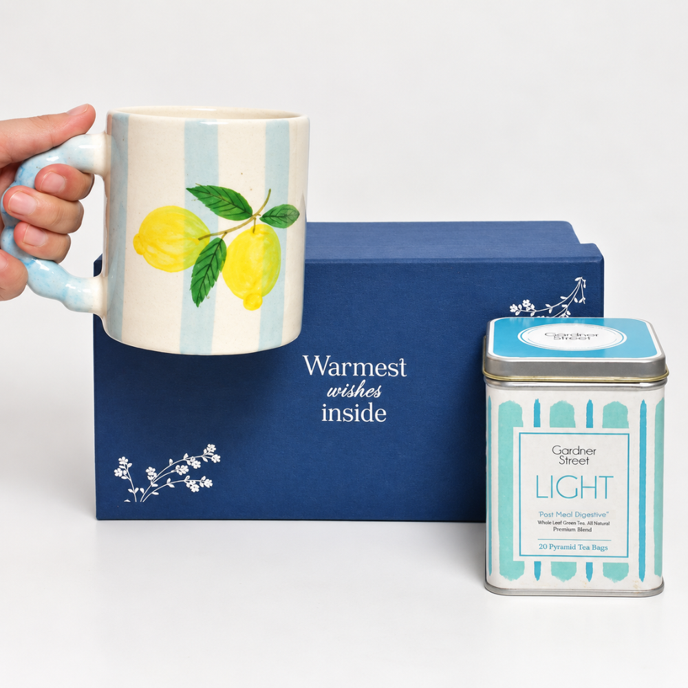 Blue stripe Lemon mug and Light Tea Gift Set