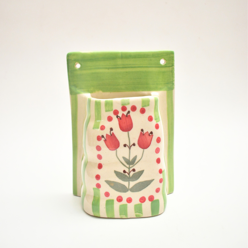 Ceramic Wall Planter - Green Garden Bloom