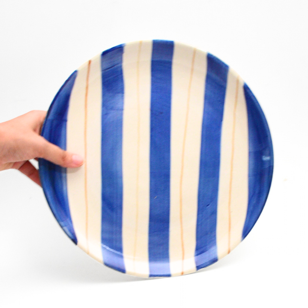 Ceramic Serving Plate - Blue Stripes (10 Inches)