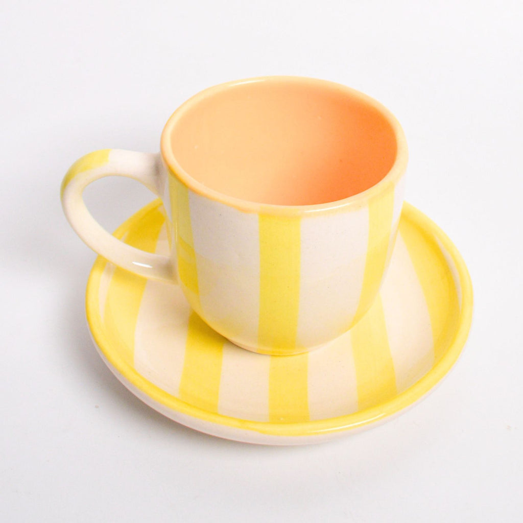 Ceramic Cup & Coaster Set - Yellow Stripe