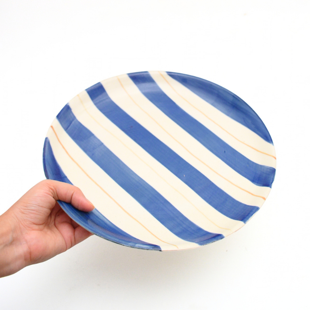 Ceramic Serving Plate - Blue Stripes (10 Inches)