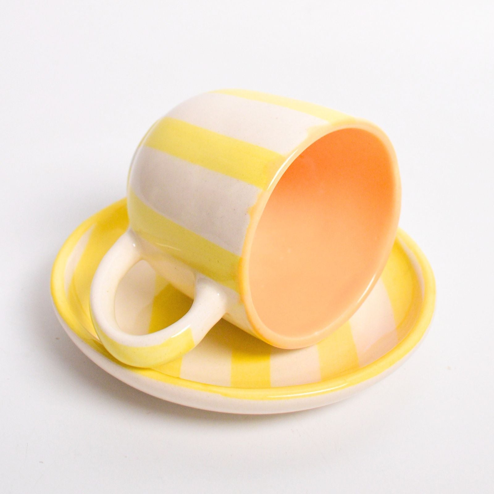 Ceramic Cup & Coaster Set - Yellow Stripe