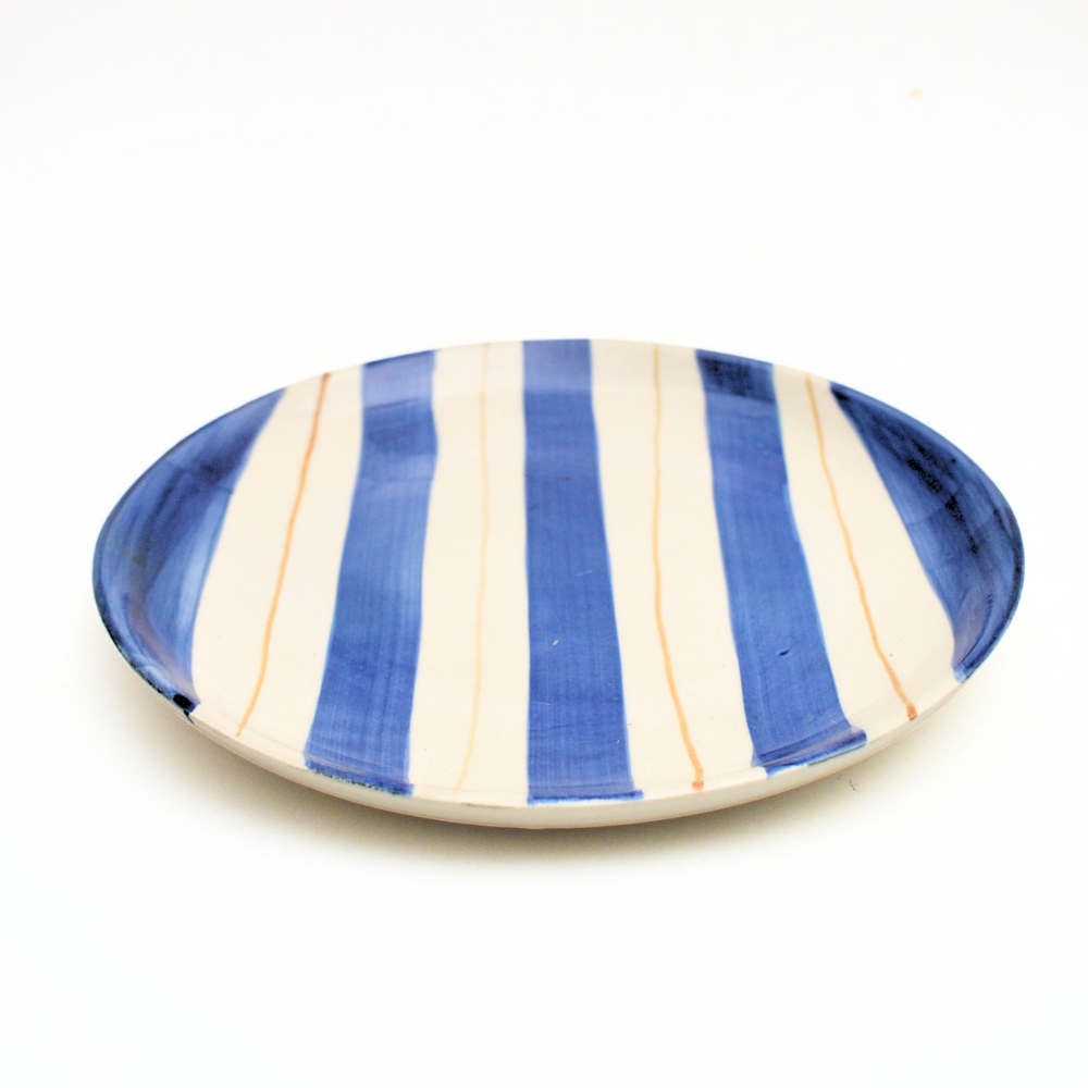 Ceramic Serving Plate - Blue Stripes (10 Inches)