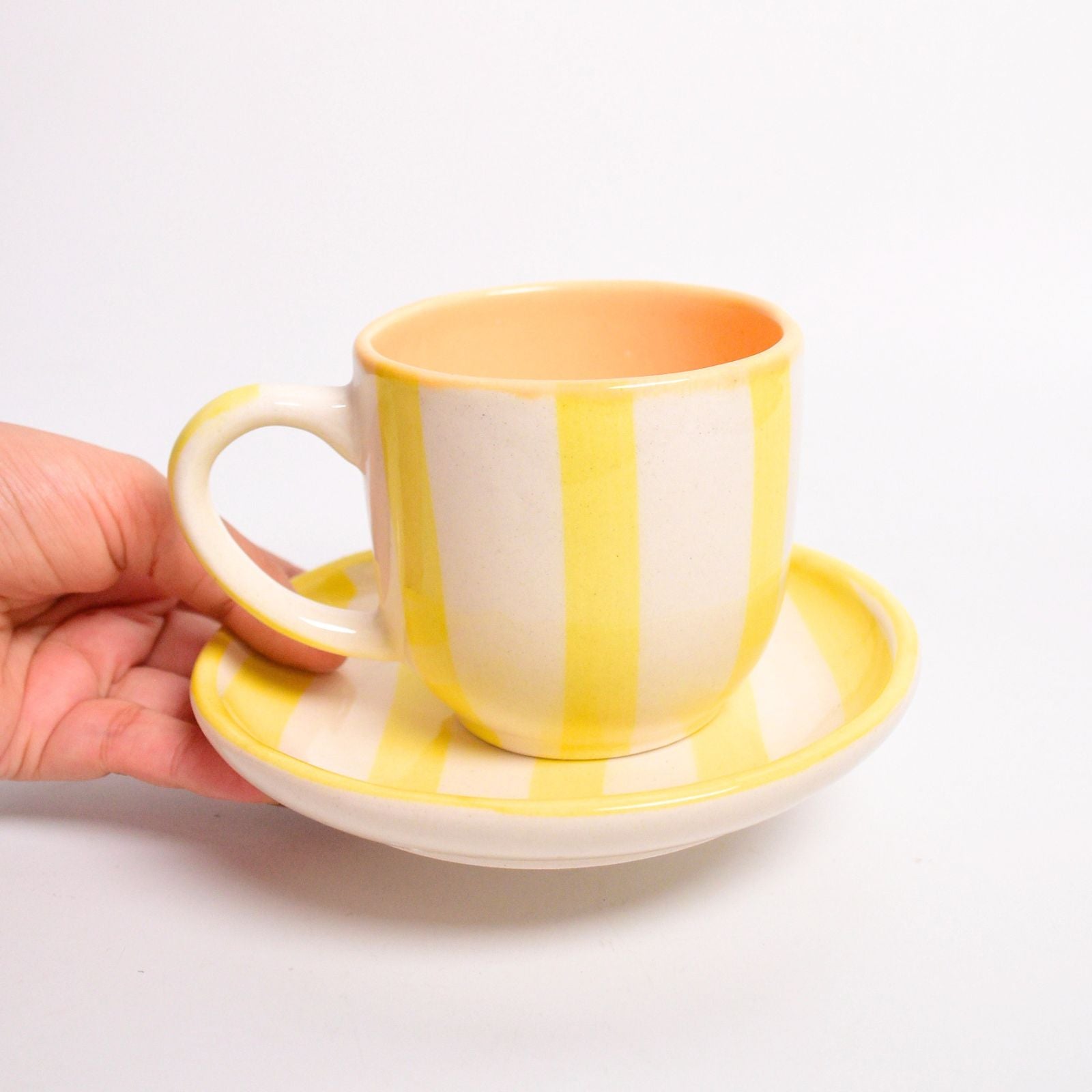 Ceramic Cup & Coaster Set - Yellow Stripe