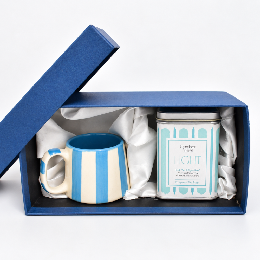 Blue stripe mug and Light Tea Gift Set