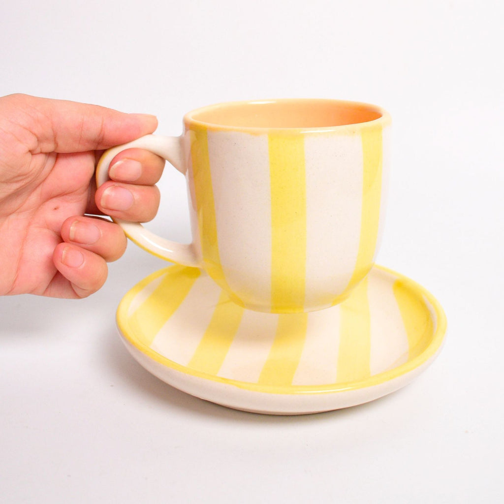 Ceramic Cup & Coaster Set - Yellow Stripe