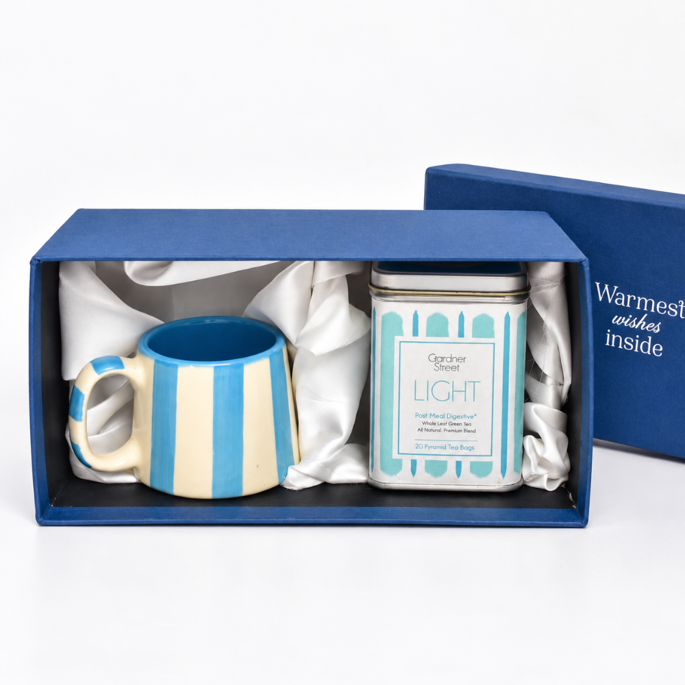 Blue stripe mug and Light Tea Gift Set