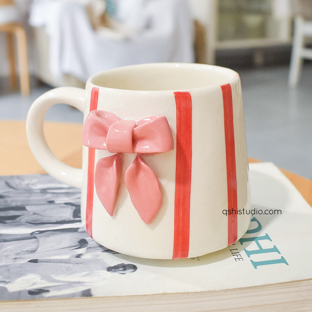 Ceramic Coffee Mug - Red Striped Bow