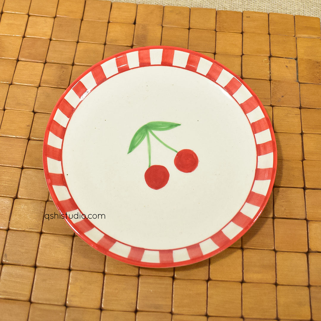 Cute Dessert Plate -  Red Cherry (7 inches)