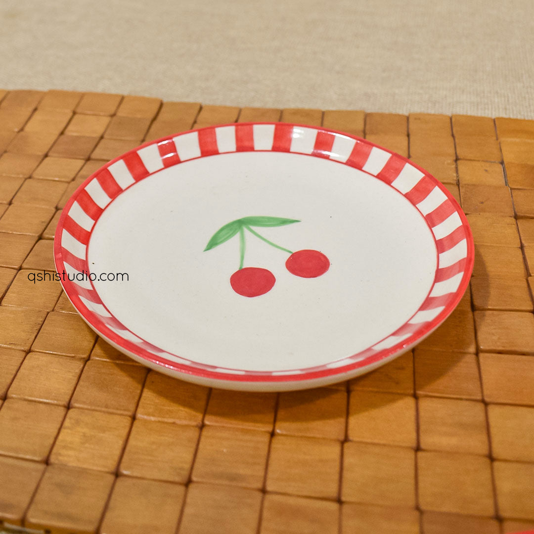 Cute Dessert Plate -  Red Cherry (7 inches)