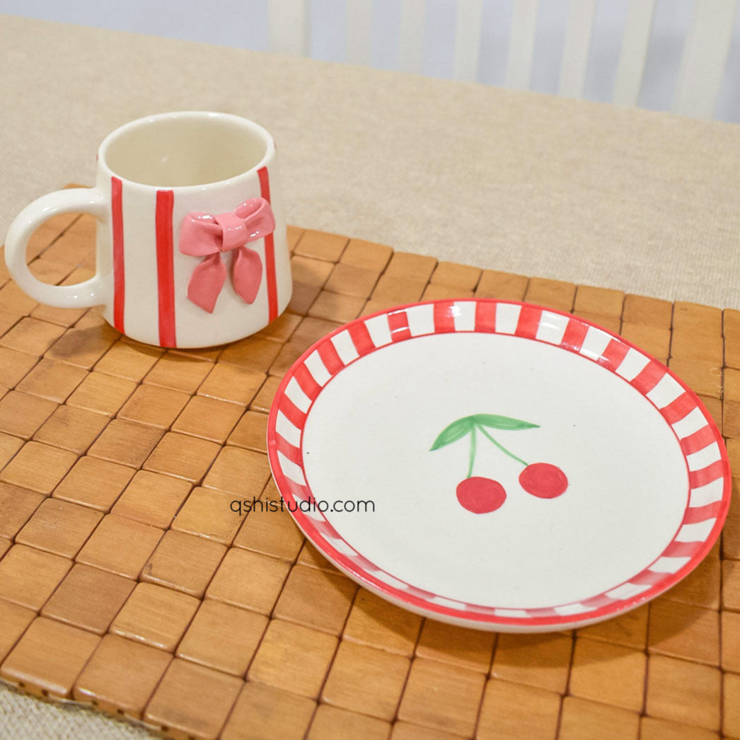 Cute Dessert Plate -  Red Cherry (7 inches)