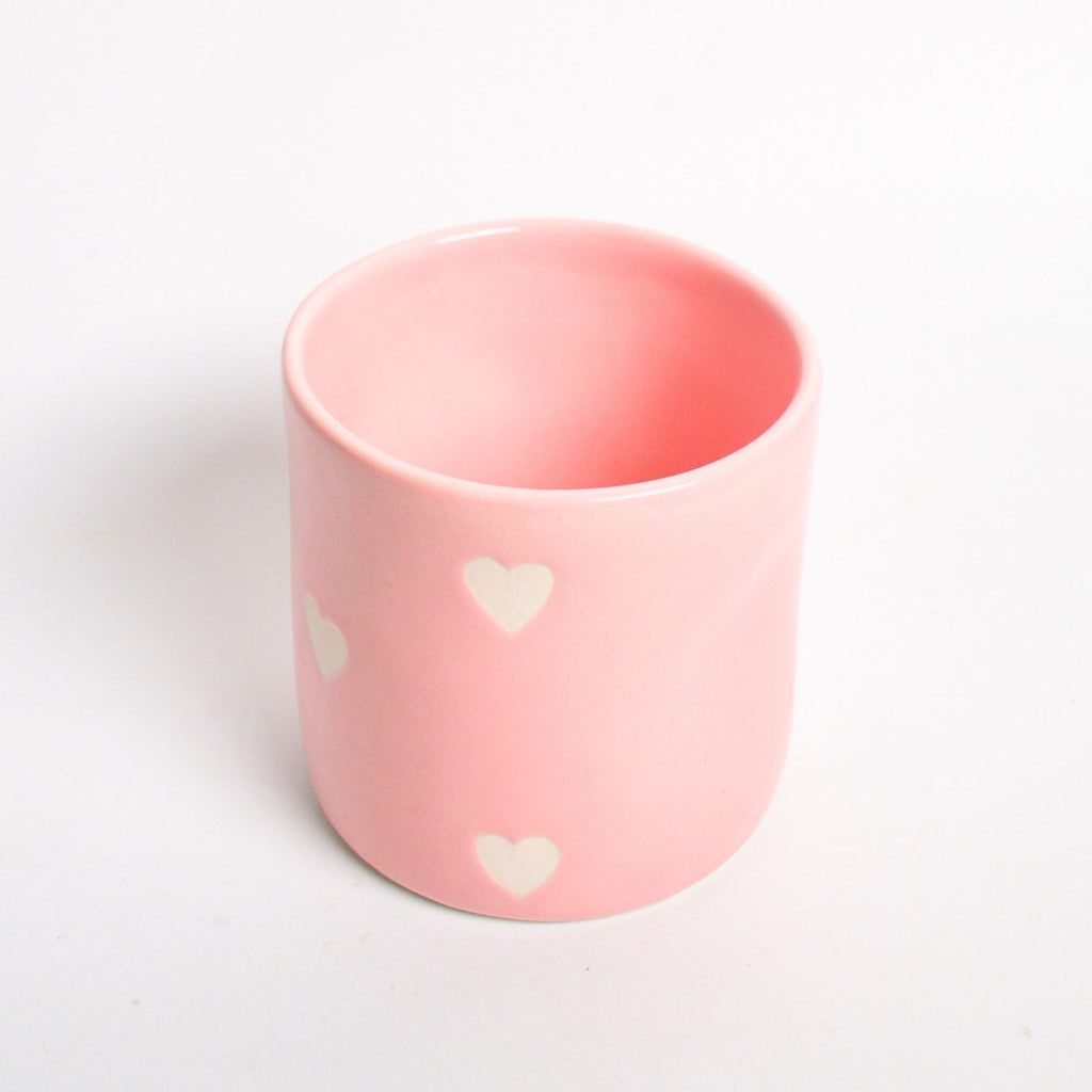 Ceramic Tea Cup Pinch Tumbler - Pink White Heart