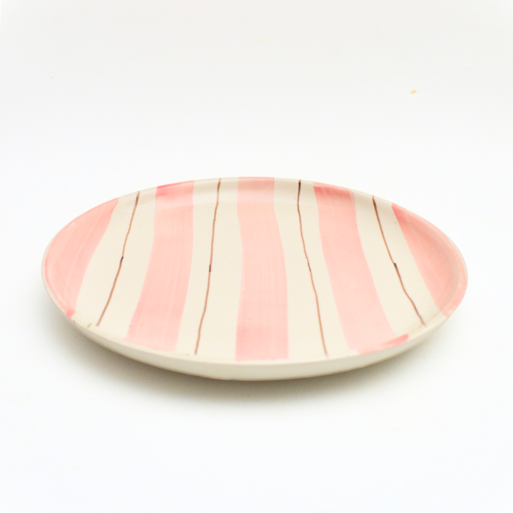 Ceramic Serving Plate - Pink Stripes (10 Inches)