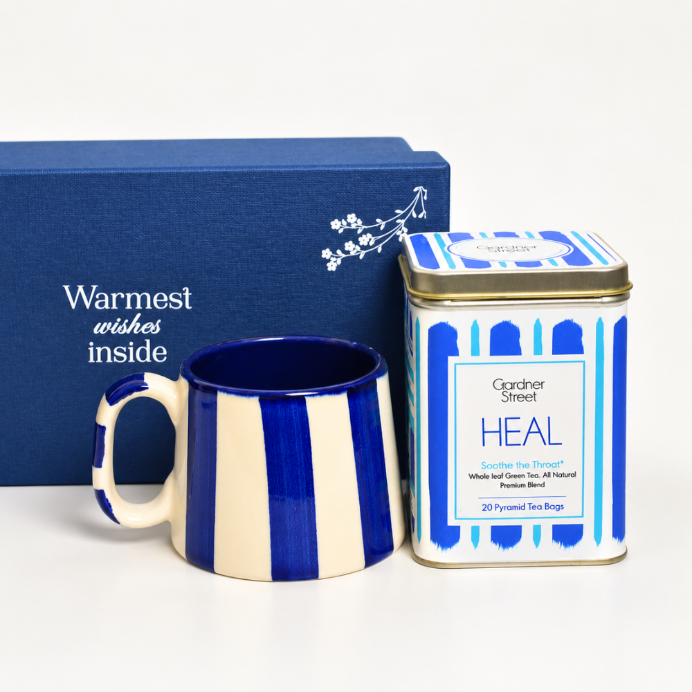 Dark Blue Stripe mug and Heal Tea Gift Set