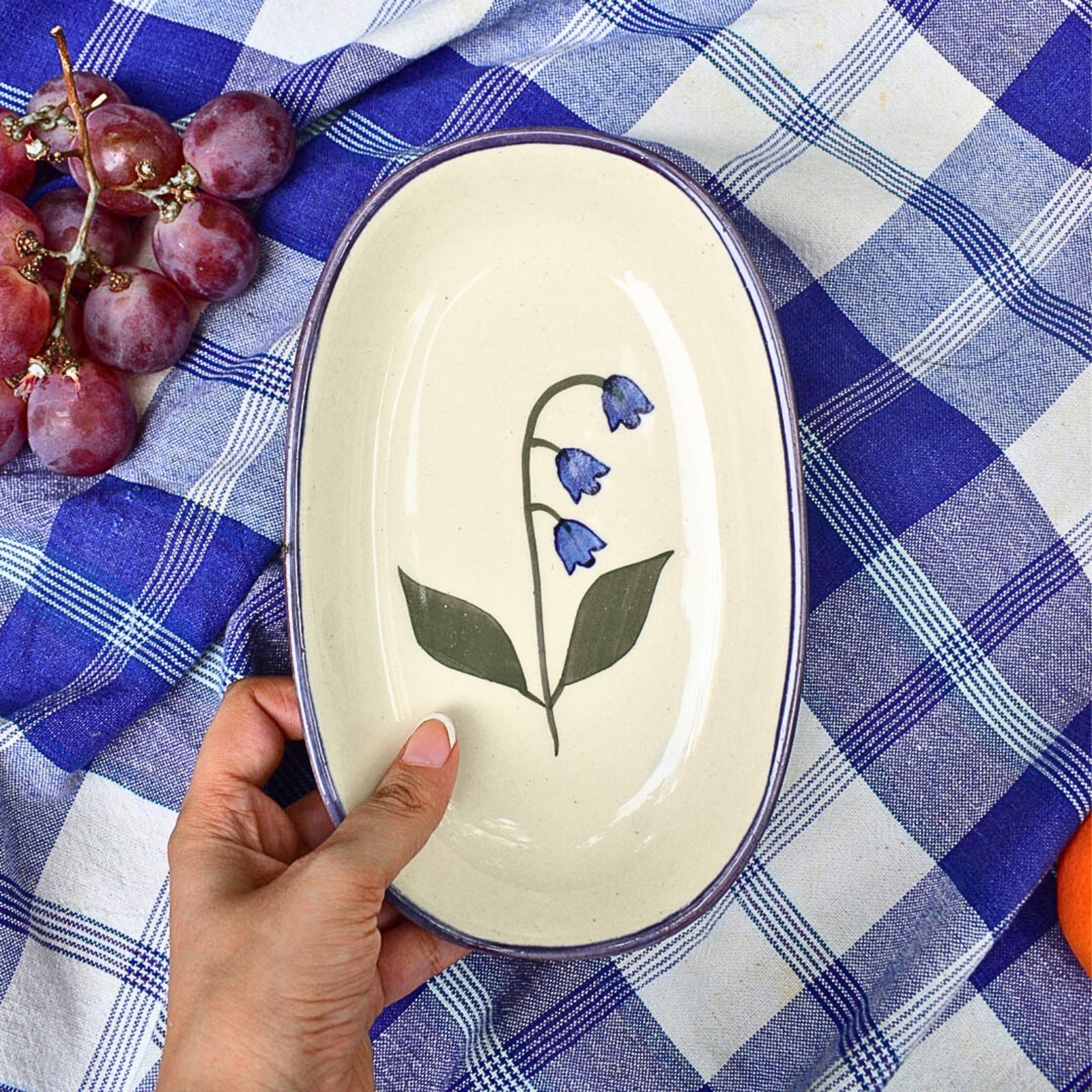 Ceramic Oval Bowl - Blue bell (1pc)