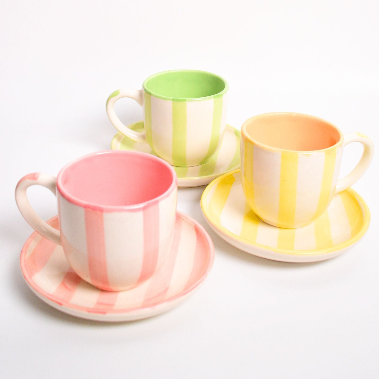 Ceramic Cup & Coaster Set - Green Stripe